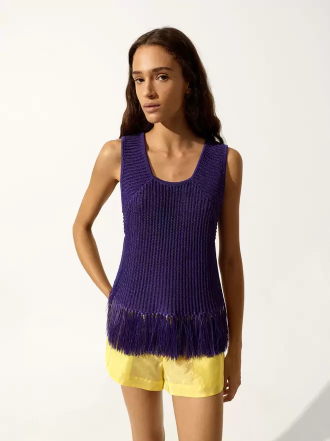 Top en maille avec franges
