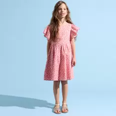 Robe rose imprimé fleurs fille
