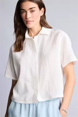 Chemise oversize aspect lin à manches courtes
