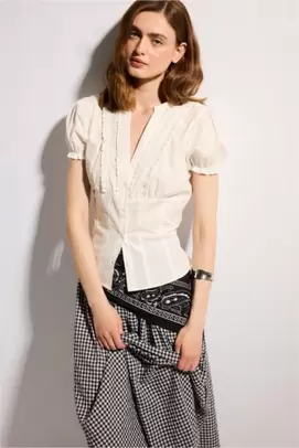 Chemise en popeline à col mao et manches courtes Coupe ajustée