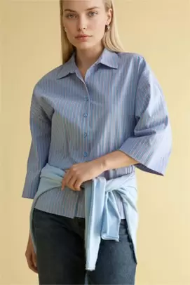 Chemise en popeline à manches longues Coupe décontractée