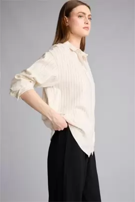 Chemise en lin mélangé rayée à manches longues Coupe ample