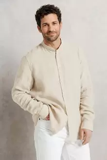 Chemise col mao 100% lin unie