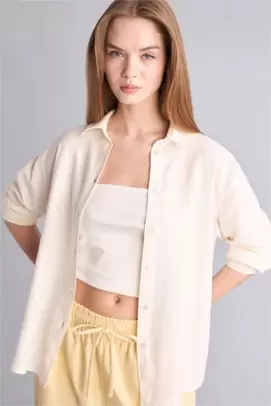 Chemise oversize en lin mélangé manches longues