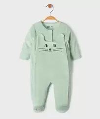 Pyjama en velours ouvert devant motif chat et pois bébé