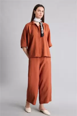 Chemise en modal orange à manches courtes