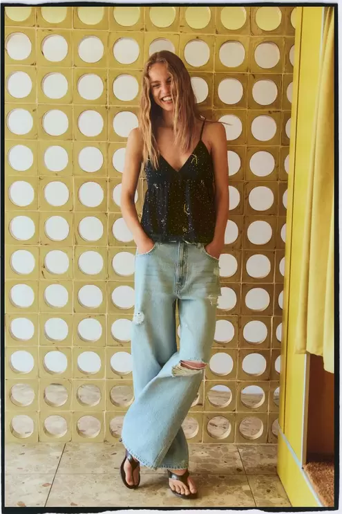 Fold-over baggy jeans