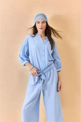 Chemise en voile à manches ballon mi-longues Coupe régulière
