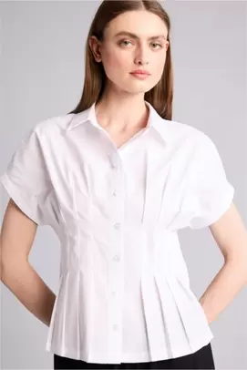 Chemise ajustée en popeline à manches courtes