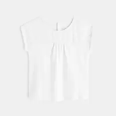 T-shirt bi-matière broderie anglaise blanc bébé fille