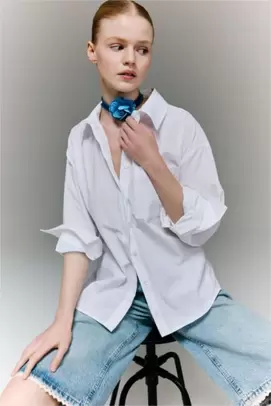 Chemise oversize en popeline à manches longues