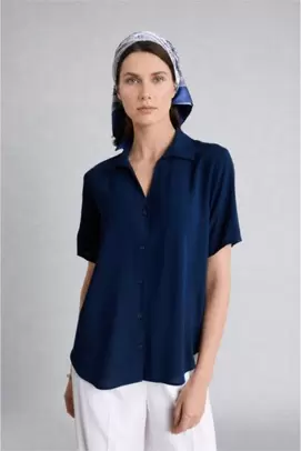 Chemise en viscose froissée à manches courtes Coupe régulière