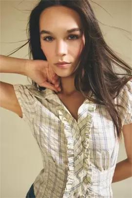 Chemise à carreaux à manches courtes écrue fitted