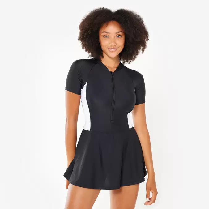 Maillot une pièce jupe avec zip UNA noir/blanc