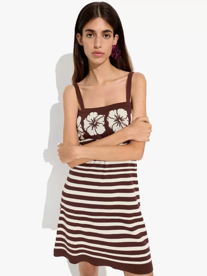 Robe jacquard avec rayures et imprimé floral
