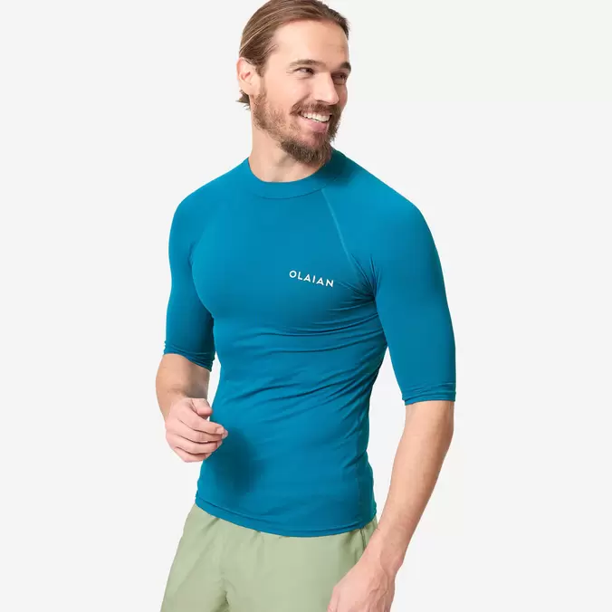 Tee shirt anti uv surf top 100 manches courtes homme bleu