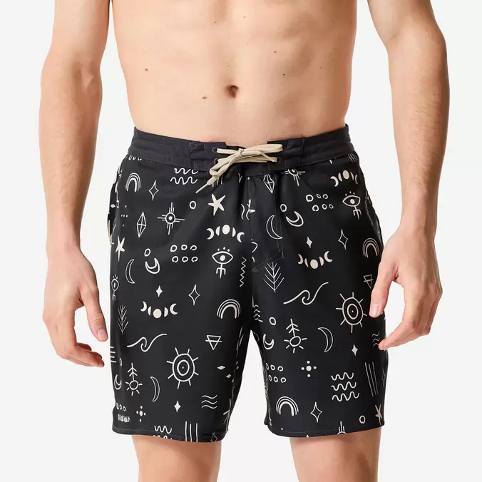 Boardshort surf short de bain mi-long 18'' homme, 100 Symbol noir