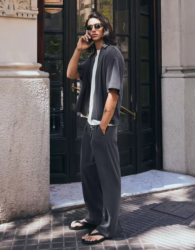 Pantalon super baggy fit à pinces fluide