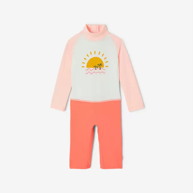 Combinaison de natation anti uv bébé / enfant manches longues rose imprimé