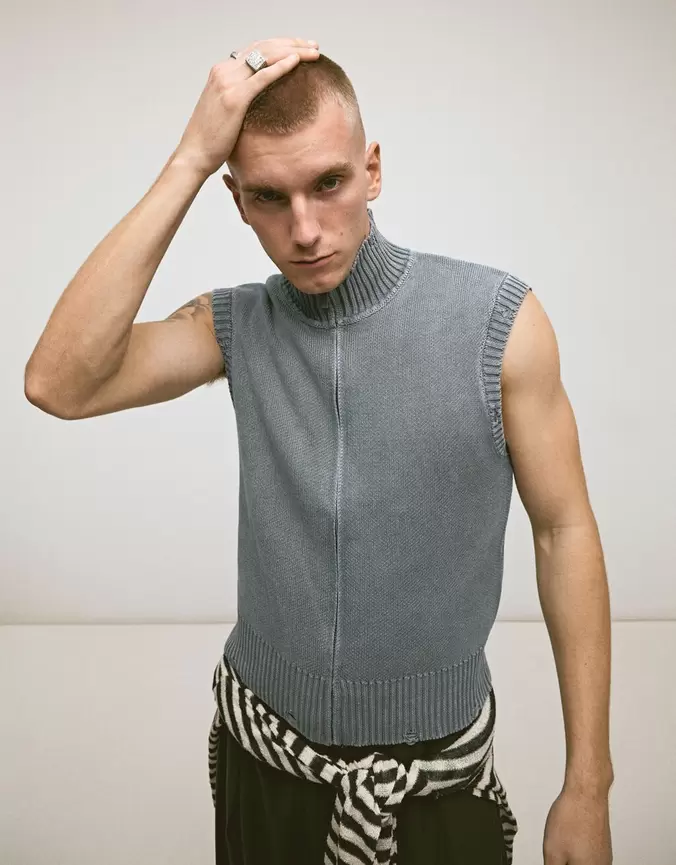 Gilet maille zippé délavé
