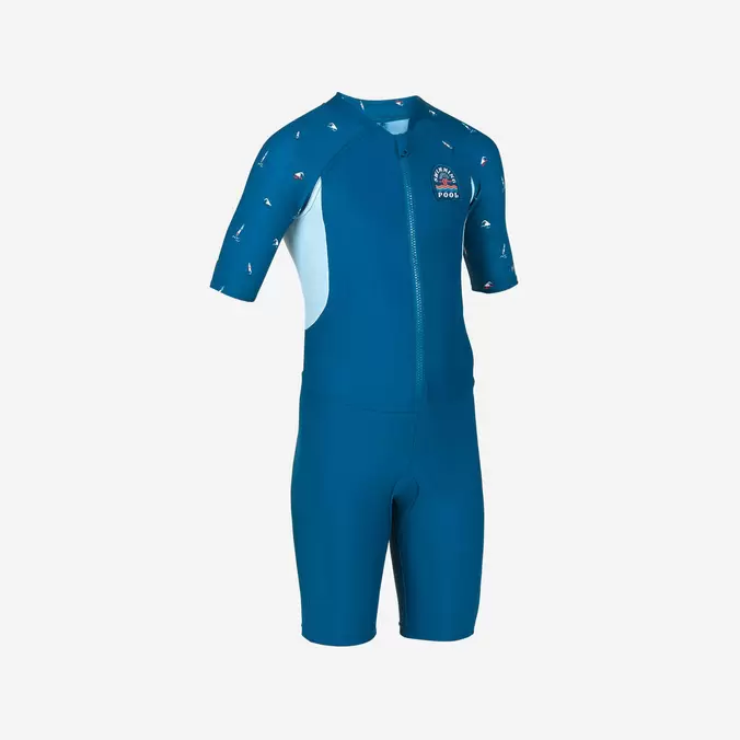 Combinaison garçon - shorty 100 manches courtes - bleu marine / bleu