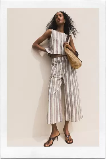Lightweight striped culotte jeans