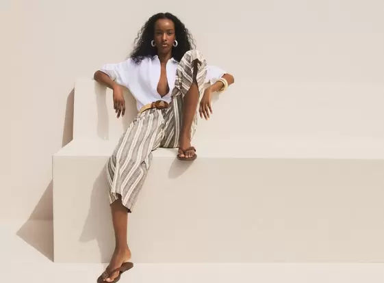 Lightweight striped culotte jeans