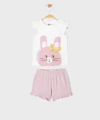 Pyjashort en jersey de coton imprimé et pailleté bébé fille
