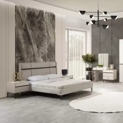 ORION PACK LIT 180X200 CM + 2 CHEVETS + COMMODE + MIROIR + POUF