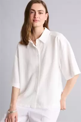 Chemise oversize en lin mélangé écru à manches courtes