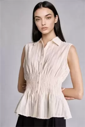 Chemise sans manches en coton écru Coupe ajustée