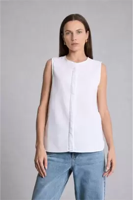 Blouse sans manches blanche 100% coton à col rond Coupe régulière