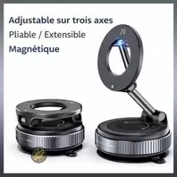 Support Téléphone Magnétique Magsafe 360° Rotatif à Ventouse Double Face, Pliable & Rétractable – Version Améliorée pour Voiture, Bureau et Maison