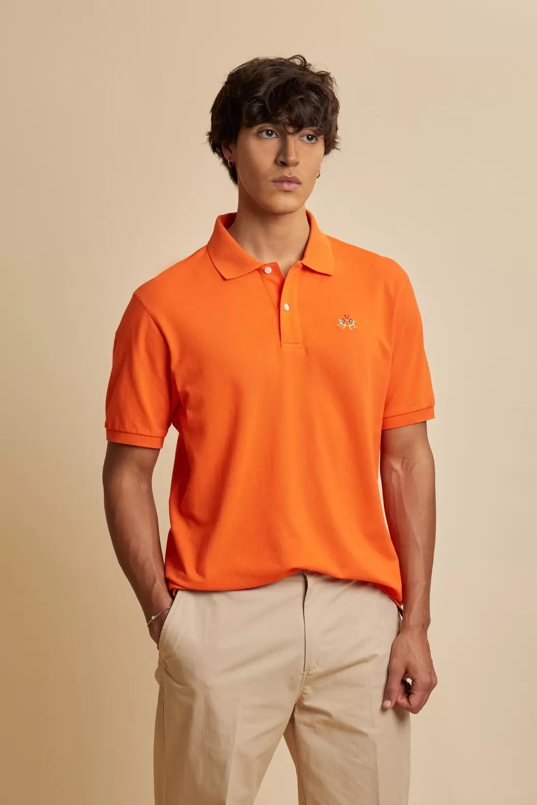Men’s stretch piqué polo with tricolor logo - Eduardo