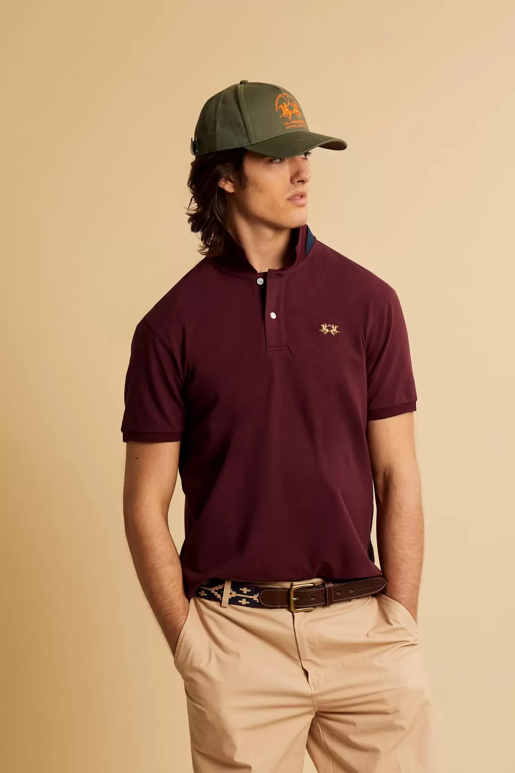 Men’s stretch piqué polo with tricolor logo - Eduardo