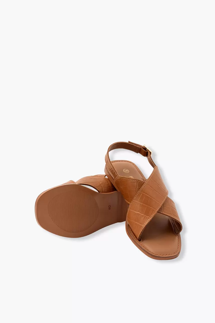 Sandales en cuir effet croco