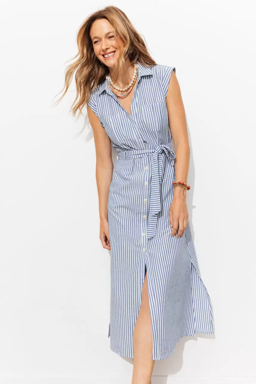 Robe mi-longue ceinturée Femme