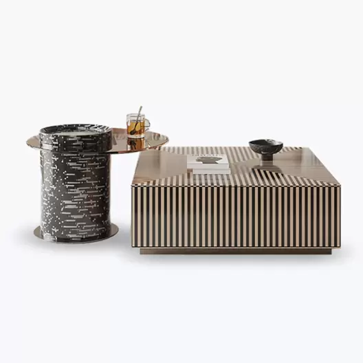 KENTO ZEN SET DE 2 TABLES VERRE +BOIS AVEC TIROIR