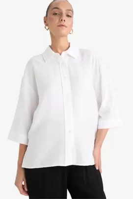 Oversize Shirt Collar Crinkle Fabric Shirt