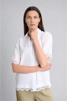 Chemise à manches courtes en coton flammé avec dentelle Coupe régulière