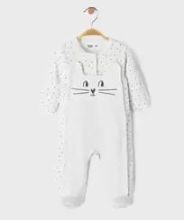 Pyjama en velours ouvert devant motif chat et pois bébé