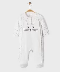 Pyjama en velours ouvert devant motif chat et pois bébé