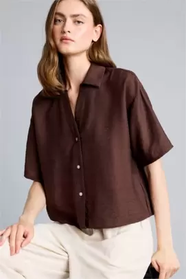 Chemise marron à manches courtes Coupe régulière