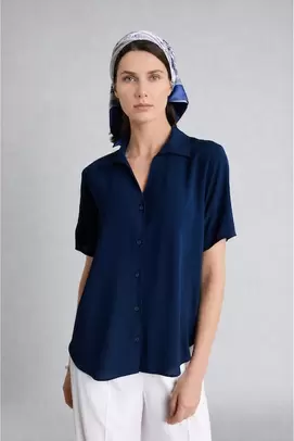 Chemise en viscose froissée à manches courtes Coupe régulière