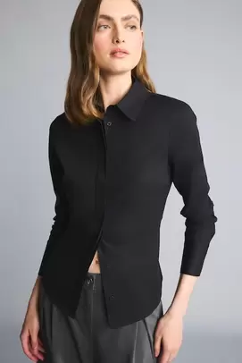 Chemise ajustée en bengaline à col chemise et manches longues