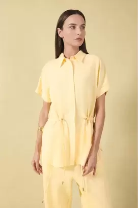 Chemise en lin mélangé à manches courtes Coupe régulière