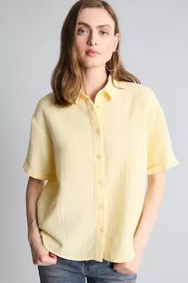 Chemise jaune en mousseline à manches courtes Coupe régulière