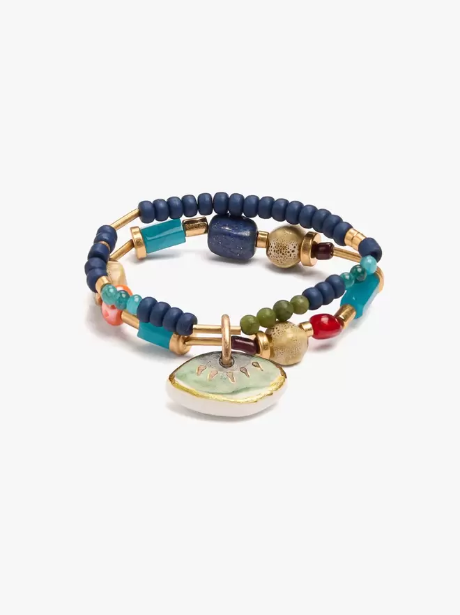 Bracelet élastique double avec pierres et céramique