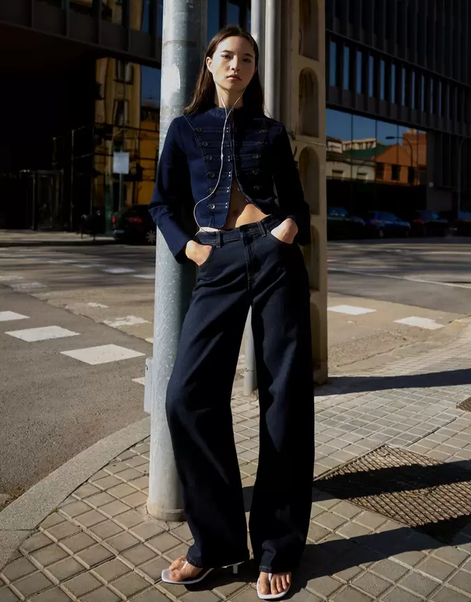 Jeans wide leg straight taille haute