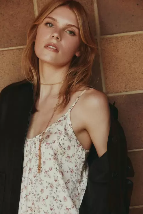 Printed blonde lace top